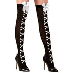 Cross Bones Thigh Highs With White Satin Bow 70 Den