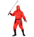 Red Dragon Ninja  Hooded Coat, Pants, Belt, Face Mask, Arm & Leg Ties 