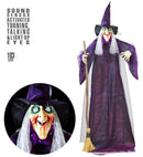 Sound Sensor Activated Animated Turning & Talking Witch With Light-Up Eyes 183 Cm - Speaks 5 Different Rhymes 