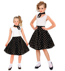 Black 50S Polka Dots Skirt & Neck Scarf Child Size  Adjustable Waist Circumference 28-33Cm 