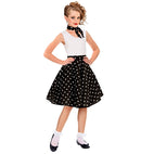 Black 50S Polka Dots Skirt & Neck Scarf Child Size  Adjustable Waist Circumference 28-33Cm 