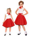 Red 50S Polka Dots Skirt & Neck Scarf Child Size  Adjustable Waist Circumference 28-33Cm 