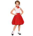 Red 50S Polka Dots Skirt & Neck Scarf Child Size  Adjustable Waist Circumference 28-33Cm 