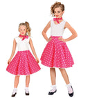 Pink 50S Polka Dots Skirt & Neck Scarf Child Size  Adjustable Waist Circumference 28-33Cm 