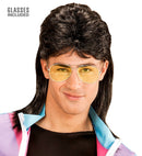 Black 80'S Mullet Wig With Glasses In Polybag