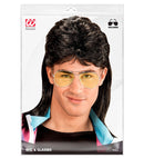 Black 80'S Mullet Wig With Glasses In Polybag