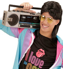 Black 80'S Mullet Wig With Glasses In Polybag