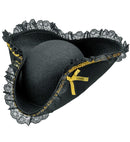 Felt Tricorn With Lace & Gold Trim