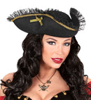 Felt Tricorn With Lace & Gold Trim