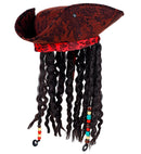 Distressed Leather Look Pirate Tricorn With Bandana & Dreadlocks