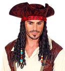 Distressed Leather Look Pirate Tricorn With Bandana & Dreadlocks