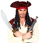 Distressed Leather Look Pirate Tricorn With Bandana & Dreadlocks