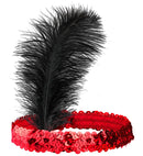 Red Sequin Headband With Feather