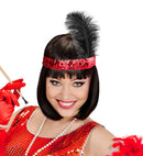 Red Sequin Headband With Feather