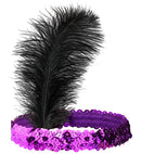 Purple Sequin Headband With Feather