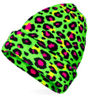 Hat Beanie Animalier Leopard Neon Green Wool Look