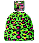 Hat Beanie Animalier Leopard Neon Green Wool Look