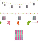 Pink/Green Lantern Garland With Flowers 3 M