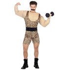 Strong Man  Overalls With Muscle Shirt And Belt, Moustache 