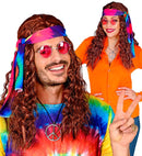 Brown Hippie Wig With Tie-Dye Headband In Box