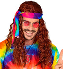 Brown Hippie Wig With Tie-Dye Headband In Box