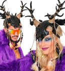 Mask Shaman Bull Skull With Feathers Black