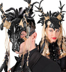 Mask Shaman Bull Skull With Feathers Black