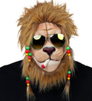 Rasta Lion Half-Face Mask With Plush Mane, Beaded Plaits & Sunglasses