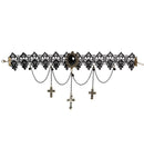Black Gem Pendant, Chains & Crosses Lace Gothic Choker