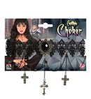 Black Gem Pendant, Chains & Crosses Lace Gothic Choker