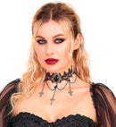 Black Gem Pendant, Chains & Crosses Lace Gothic Choker