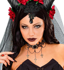 Black Gem Pendant, Chains & Crosses Lace Gothic Choker