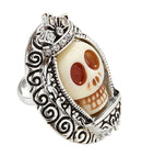 White Skull Silver Ring With Strass