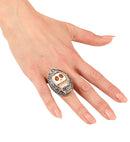 White Skull Silver Ring With Strass