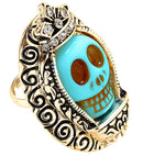 Azure Skull Gold Ring With Strass