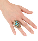 Azure Skull Gold Ring With Strass