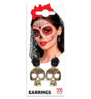 Pair Of Black Rose & Gold Skull Earrings
