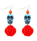 Pair Of Azure Skull & Red Rose Earrings