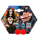 Pair Of Azure Skull & Red Rose Earrings