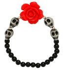Red Rose & White Skulls Beaded Bracelet