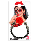 Red Rose & White Skulls Beaded Bracelet