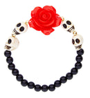 Red Rose & White Skulls Beaded Bracelet