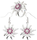 Edelweiss Earrings & Ring With Clear & Pink Strass
