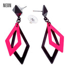 Pair Of Black & Neon Pink Rhombusearrings