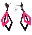 Pair Of Black & Neon Pink Rhombusearrings
