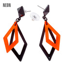 Pair Of Black & Neon Orange Rhombus Earrings