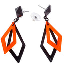Pair Of Black & Neon Orange Rhombus Earrings