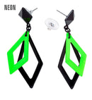 Pair Of Black & Neon Green Rhombus Earrings