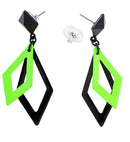 Pair Of Black & Neon Green Rhombus Earrings