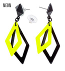 Pair Of Black & Neon Yellow Rhombus Earrings